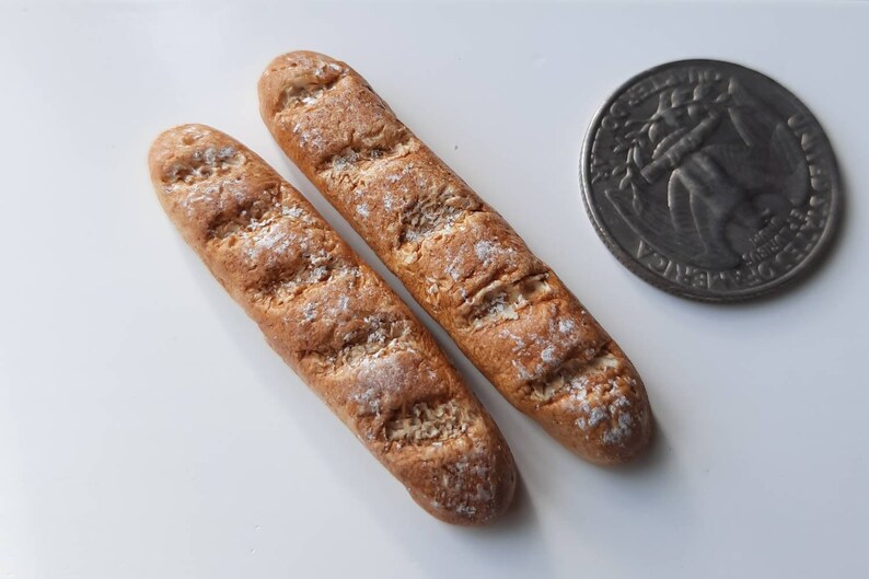2 Polymer Clay French Baguettes, Miniature Dollhouse Food image 5