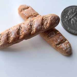 2 Polymer Clay French Baguettes, Miniature Dollhouse Food image 3