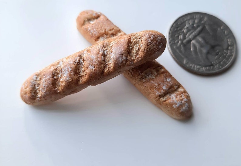 2 Polymer Clay French Baguettes, Miniature Dollhouse Food image 3