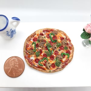 Dollhouse Polymer Clay Miniature Whole Veggie Pizza 1&quot; 3/4