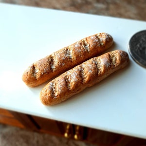 2 Polymer Clay French Baguettes, Miniature Dollhouse Food image 2