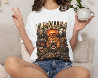 Camiseta "Asesinos de leones de la fauna africana", camiseta vintage de animales de safari.