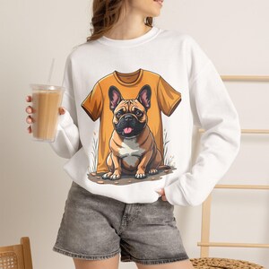 Sweater met illustratie van de Franse Bulldog | Leuke afbeelding hond, oranje T-shirt achtergrond, cadeau hondenliefhebber, cadeau dierenliefhebber, cadeau huisdierliefhebbers