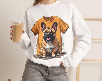 Sudadera con ilustración de bulldog francés / Regalo para amantes de los perros, jersey de cuello redondo