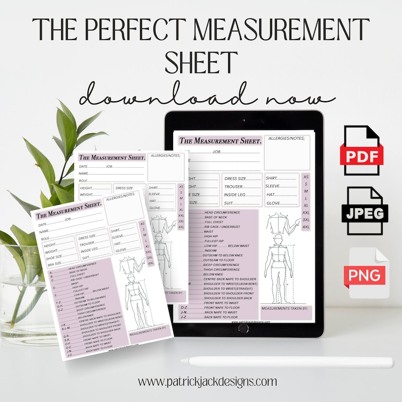 The Perfect Measurement Sheet Digital Sewing Measurement Sheet Size