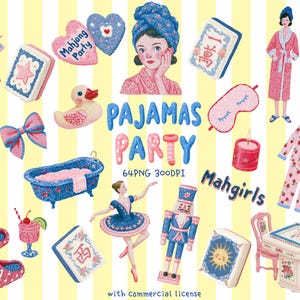 Skurril Mahjong Pyjamas Party Clipart Bundle | Für Spa-Tag, Babypartyeinladung