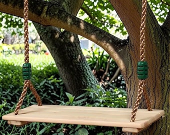 Columpio de jardín de madera, silla columpio de patio exterior, columpio colgante de madera para adultos y niños, columpio de árbol para porche o patio trasero.