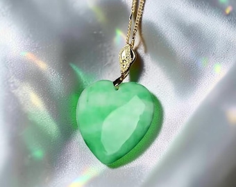 Colar de Jade Natural de Myanmar em Formato de Coração, Pingente de Jade Verde, Joia de Cristal com Efeito Amor, Presente para Mulheres e Homens, Colar com Pedra de Cura, Minimalista