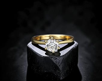 Anel de Noivado Solitário de 1 Quilate em Ouro, Prata e Ouro Rosé com Zircônia, Anel Clássico de Casamento, Anel de Compromisso, Presente para Ela