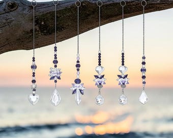 Conjunto de Cristal para Apanhador de Sol Arco-Íris, Prisma para Pendurar na Janela, Apanhador de Sol Rosa Ametista, Sino de Vento, Presente Boho para Casa e Jardim