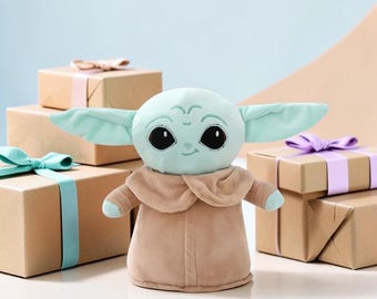 Pelúcia do Baby Yoda (Grogu): Boneco espacial macio para bebês, brinquedo de pelúcia inspirado em ficção científica (18 cm)