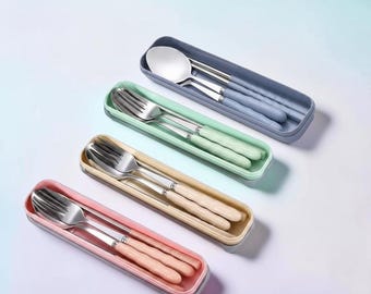 Portable Stainless Steel Cutlery Set With Case Travel Utensils Spoon Fork Chopsticks Reusable Lunch Box Set Student Picnic Kit
