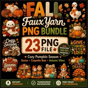 Fall Faux Yarn PNG Bundle, goose png, Patchwork png, T shirt png, Summer png bundle, Fall goose png