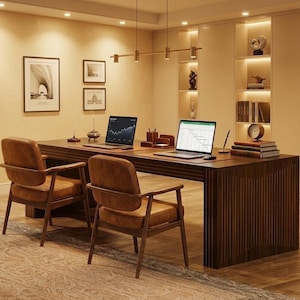 Scrivania doppia extra lunga da 79 pollici, ideale per due persone, perfetta per l'ufficio domestico, con tavolo da scrittura moderno in legno.