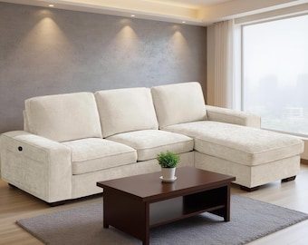Sofá seccional moderno grande de chenilla de 100" / Sofá en forma de L con chaise longue con almacenamiento y puerto USB tipo C.