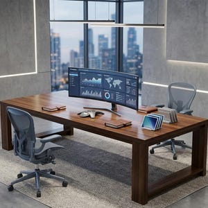 Scrivania doppia da 86,6 pollici, scrivania extra lunga per computer, postazione di lavoro moderna in legno per ufficio domestico e gaming.