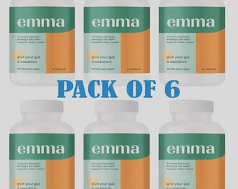 6 PACK Emma Gut Health Supplement, Digestive Support Formula, Bloating Relief, Probiotics & Fiber, Natural Cleanse Capsules