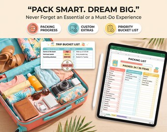 Travel Itinerary Planner Excel Spreadsheet | Budget Tracker, Packing List (Digital Download)