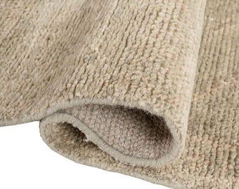 Tapete de lã texturizado feito à mão, 1,5 x 2,4 m - Tapete de área em tom creme bege sólido - Tapete macio e grosso com textura canelada para sala de estar e quarto.