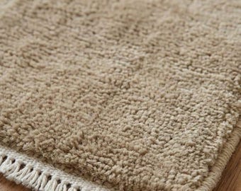 Tapete de lã bege felpuda, feito à mão, macio e de pelo alto, tapete minimalista neutro, tapete luxuoso e aconchegante para sala de estar e quarto.
