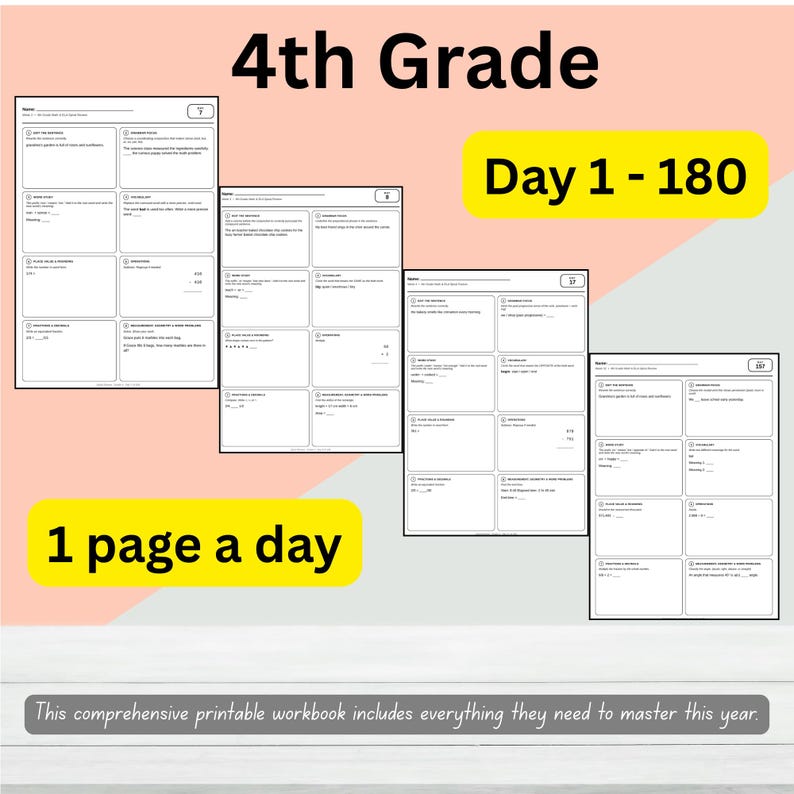 Grade R Learning Boxes 4th Grade Math & ELA Spiral Review Workbook + Answer Key, 180 Days (PDF ...