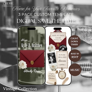 Wedding Website Invitation | Luxury Save the Date Invitation Digital with Countdown Timer, RSVP & Music | Vintage Collection Canva Template