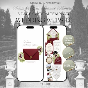 Wedding Website | Luxury Wedding Invitation Digital | Interactive Burgundy Old Money Canva Template with Countdown Timer, RSVP & Music
