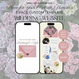 Wedding Website |  Luxury Wedding Invitation Digital | Interactive Pink and Blue Floral Canva Template with Countdown Timer, RSVP & Music