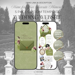 Wedding Website | Luxury Wedding Invitation Digital | Interactive Olive Green Old Money Canva Template with Countdown Timer, RSVP & Music