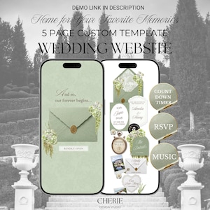 Wedding Website | Luxury Wedding Invitation Digital | Interactive Sage Green Old Money Canva Template with Countdown Timer, RSVP & Music