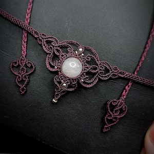 Boho Macrame Necklace with Quartz Stone, Handmade Crystal Choker, Delicate Necklace, Micromacrame Minimalist Talisman Jewellery