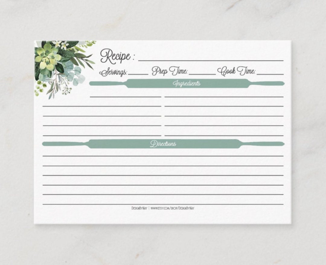 Eucalyptus Printable 4x6 Recipe Card Digital Etsy