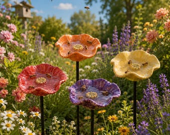 Keramische stokken voor bijenbesproeiing, handgemaakt bestuiver tuindecor, vlinderwaterbak, decoratie bloementuin