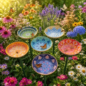 Stazione di abbeveraggio per impollinatori, vaschetta per api in ceramica con paletto, mangiatoia per farfalle, abbeveratoio per api, decorazione da giardino, regalo per gli amanti della natura.