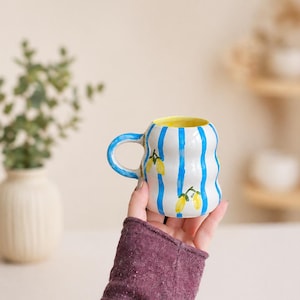 Handmade Lemon Mug, Lemon Ceramic Mug, Italian Coffee Cup, Cute Pottery Mug, Summer Mug, Gift for Her, Kitchen Decor