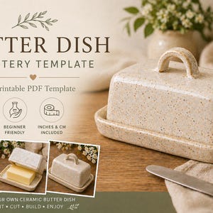Pottery Butter Dish Template – Slab Build PDF Pattern, Beginner Ceramic Project (Digital Download)