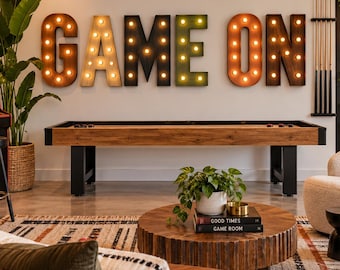 Custom 6 Letter Wood Marquee Sign, Personalized Lighted Wall Decor Game Room