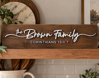 Custom Family Name Wood Sign, Farmhouse Boho Mic Century Wedding Engagement Gift