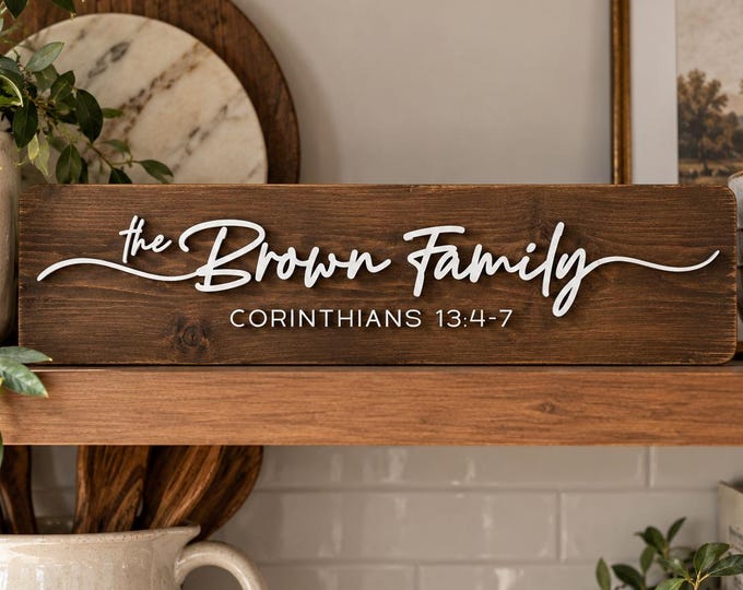 Featured listing image: Custom Family Name Wood Sign, Farmhouse Boho Mic Century Wedding Engagement Gift