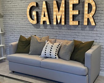 24 Inch Custom Metal Marquee Letter, Lighted Steel Sign, Industrial Wall Decor