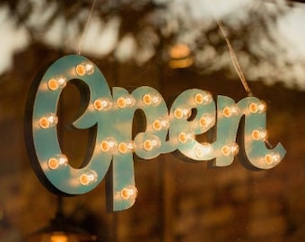 In Stock OPEN Sign Lighted Marquee Large Custom Vintage Inspired Wood Sign… Open Lighted Sign Business Boutique Vendor Event
