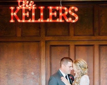 Custom Wedding Lighted Sign, Personalized Last Name Wood Marquee Backdrop