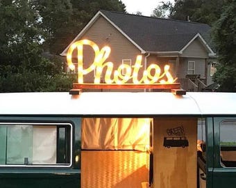 Photos Mobile Business Marquee Sign | Light Up Booth Display | Food Truck Vendor Sign | Portable Wood or Metal Branding Coffee Bar Photo