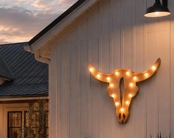 Handcrafted Steel Steer Marquee Sign, Light Up Bull Head Western Wall Art (Boise, Idaho)