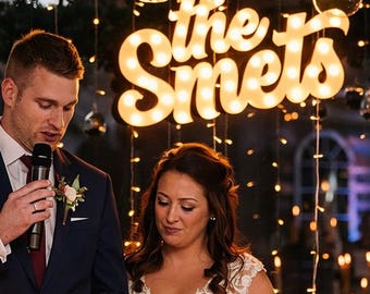 Custom Wood Marquee Sign, Lighted Wedding Decor, Personalized Name