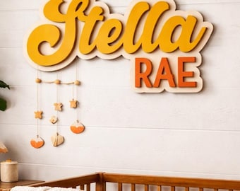 Custom 3D Wooden Name Sign | Mid Century Baby Name Wall Decor, Kids Room