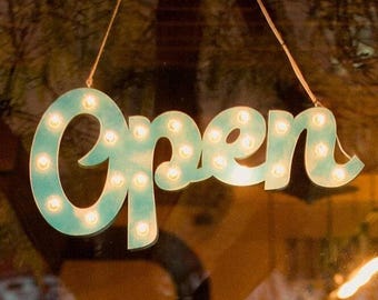 Custom Wood Lighted Open Sign | Neon Style Marquee for Business, Salon, Bar (LED)
