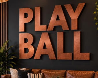 PLAY BALL Wood Sign, Large Baseball Wall Decor, Boys Game Room Sports Sign