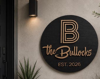 Custom Family Name Sign, Round 3D Wood Wall Decor, Modern Established Year