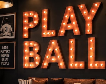 Custom 4 Letter Wood Lighted Sign, Personalized Lighted Wall Decor